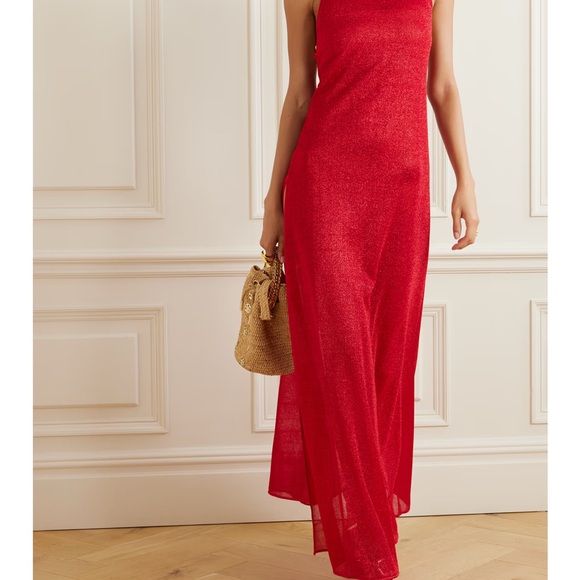 Oseree Highneck Halter Dress in Shimmery Stripe Size S - Picture 7 of 11